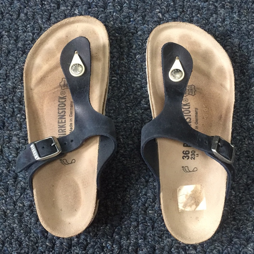 Birkenstock Navy Blue thong buckle sandal size 36